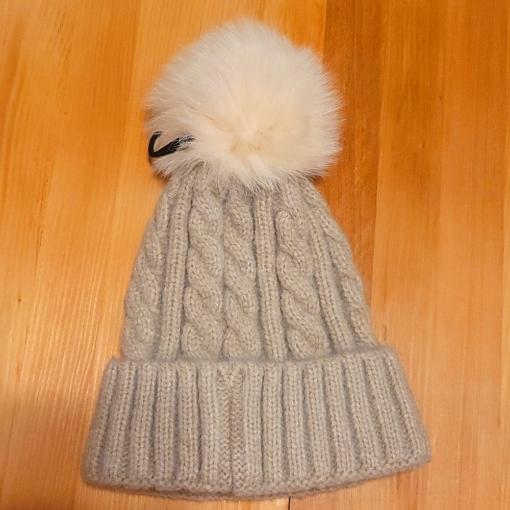 NEW Women's Beige Knit Beanie with Pom